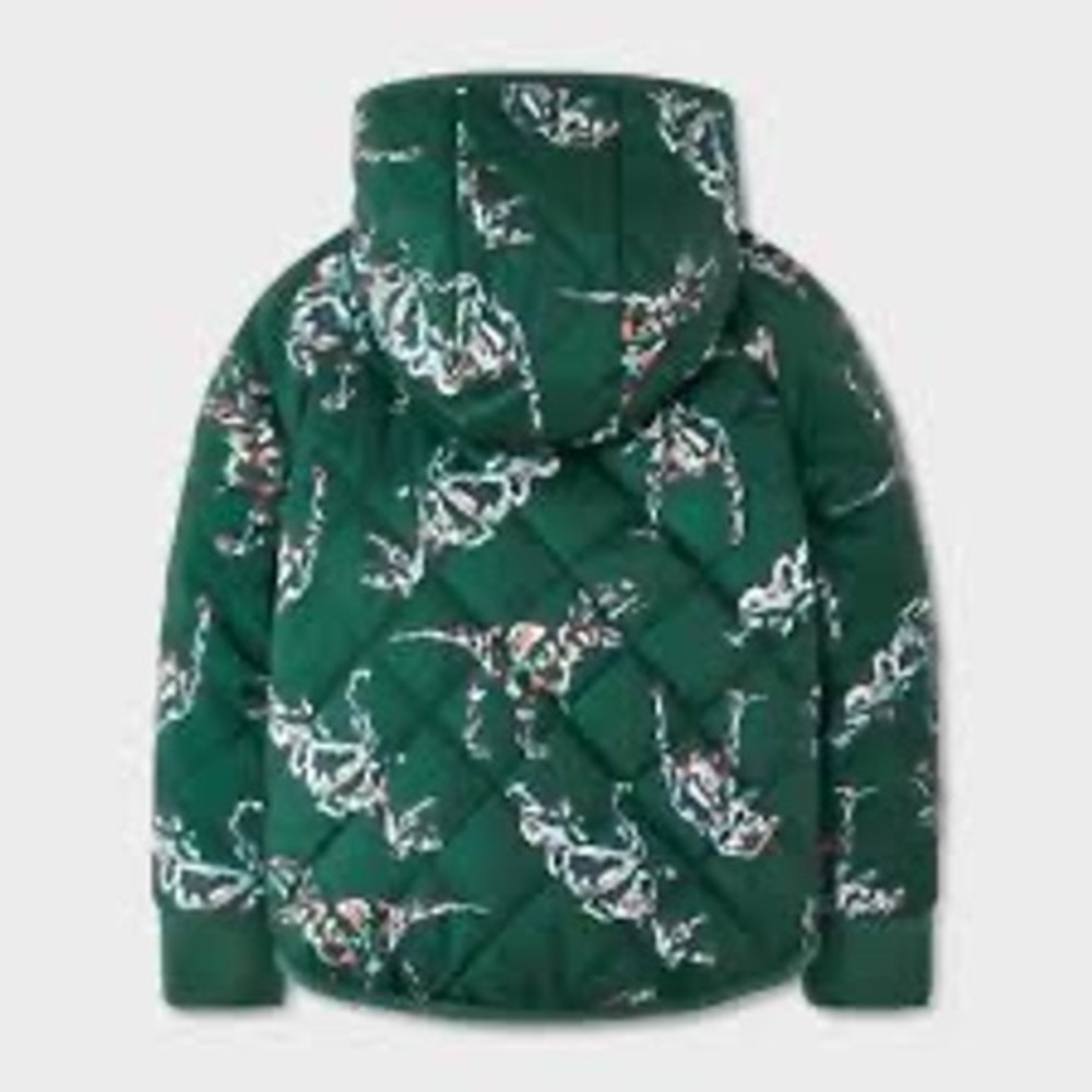 Cat & Jack Boys Green Dinosaur Skeleton Quilted Puffer Jacket Hooded 3T